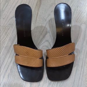 BCBG Natural Wedge Mule 4" Sandals - Sz 7.5